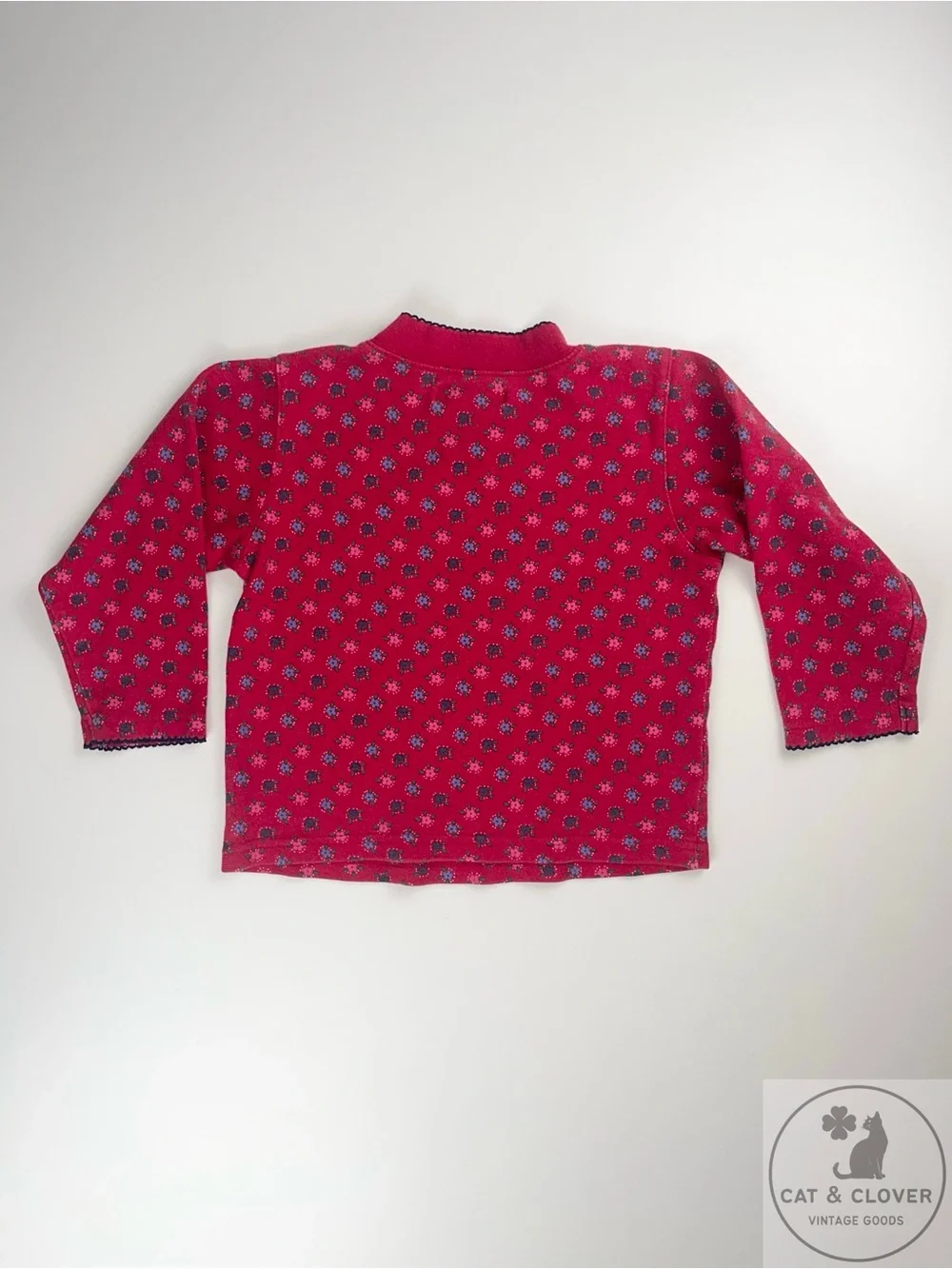 Gymboree 90s Red Floral Mock Neck Long Sleeve Top Rainbow Tag Kids M